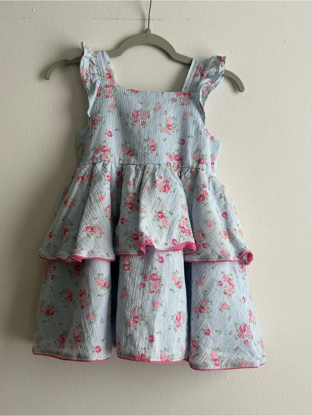 Audrey Camille Girls 3T Blue Pink Floral Sleeveless Cotton Dress Layered Lined